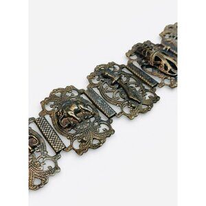 Vintage Middle Eastern Silver Filigree Panel Revival Bracelet -228